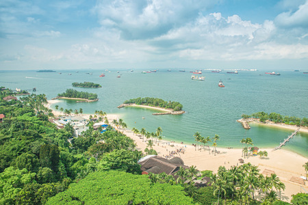 Aerial view of beach in Sentosa island, Singaporeの写真素材
