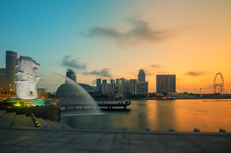 Beautiful sunrise in Marina bay at Singaporeのeditorial素材