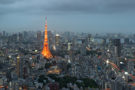 Tokyo city skyline at sunset in Tokyo, Japan.のeditorial素材