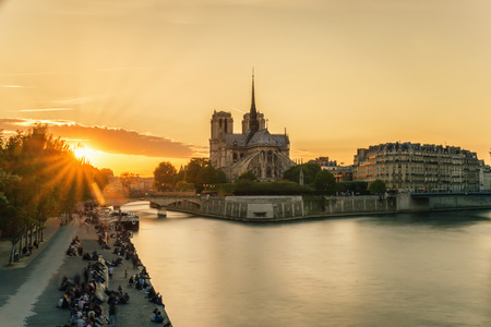 Cathedral of Notre Dame de Paris at sunset, Franceの写真素材