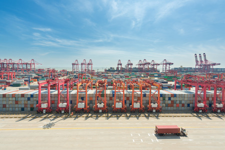 Import, Export, Logistics concept - Shanghai yangshan deepwater container cargo terminal,one of the busiest Import, Export, Logistics ports in the world in Shanghai, China.のeditorial素材