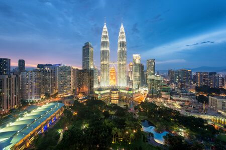 Kuala Lumpur skyline and skyscraper at night in Kuala Lumpur, Malaysia.のeditorial素材