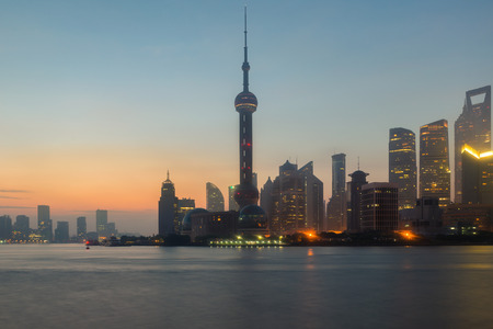 Shanghai, China city skyline on the Huangpu River in Shanghai, Chinaのeditorial素材