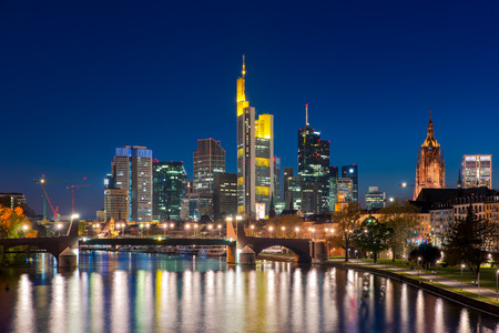 City of Frankfurt am Main skyline at night, Frankfurt, Germany.の写真素材