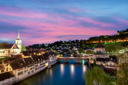 Bern. Image of Bern, capital city of Switzerland, during dramatic sunset.の写真素材