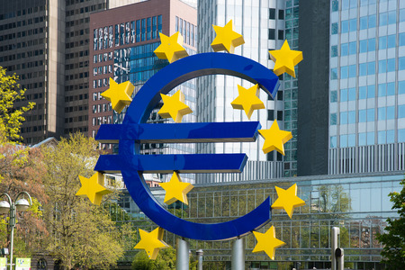 Frankfurt, Germany - May 1, 2016: Euro sign in Frankfurt am Main, Germany. Frankfurt is the largest city in the Germany state of Hesseのeditorial素材