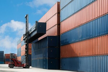 Crane lift up container box loading to container depot use for cargo import, export, logistics...