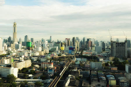 Bangkok city skyline and skyscrapers building at sunset in Bangkok city, Thailand.