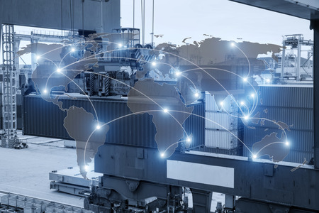 Map global logistics partnership connection of Container Cargo freight ship for Logistics Import...