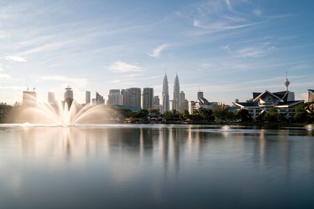 Kuala Lumpur skyline and fountation at Titiwangsa Park in Kuala Lumpur. Malaysia.のeditorial素材
