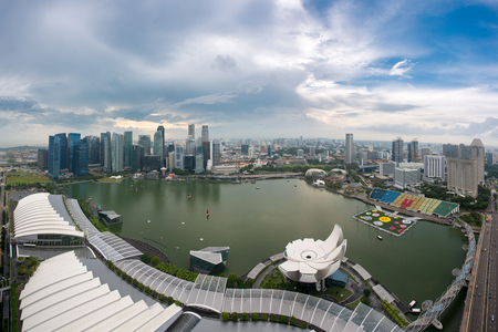 Aerial view of Singapore business district and city at twilight in Singapore, Asia.のeditorial素材