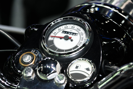 Sport motorbike control panel with speedometer and revs counter. Closeup at speedometer.の写真素材