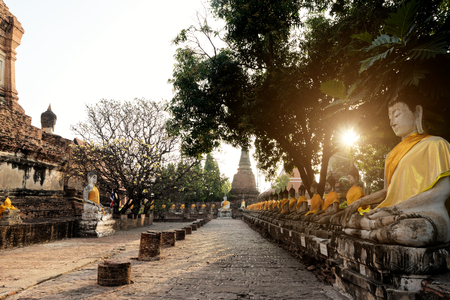 Old Temple Architecture , Wat Yai Chai Mongkol at Ayutthaya, Thailand, World Heritage Siteの写真素材