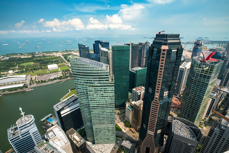 Aerial view of Singapore business district skyscrapers building and city in Singapore, Asia.のeditorial素材