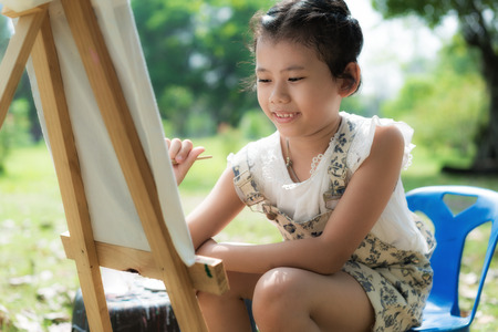Asian children cute or kid girl paintingの写真素材