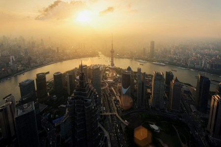 Shanghai skyline city scape, Shanghai luajiazui finance and business district trade zone skyline, Shanghai Chinaの写真素材