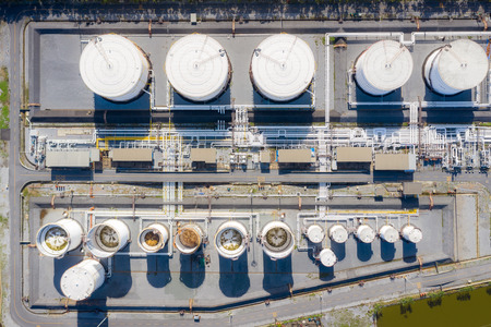 Aerial view of Chemical industry storage tank and tanker truckのeditorial素材