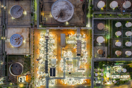 Aerial view of Oil and gas industry - refinery at twilightのeditorial素材