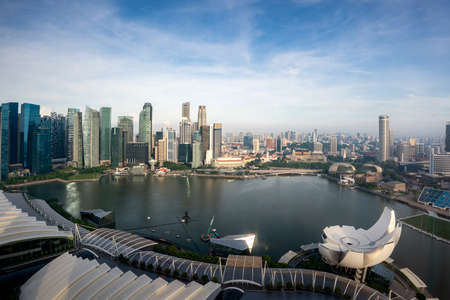 Panorama of Singapore business district skyline and office skyscraper at day in Marina bay, Asian tourism, modern city life, or business finance and economy concept.のeditorial素材