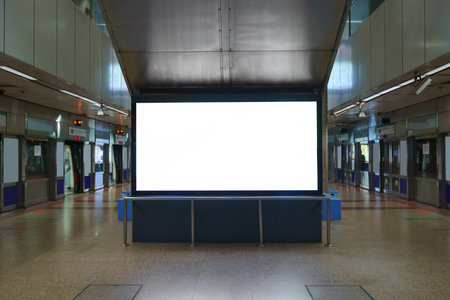 Blank billboard in subway or metro station, Useful for advertising.の写真素材