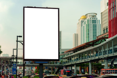 Big Blank billboard with copy space for your text message or content in center of city.の写真素材