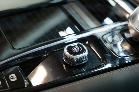 A tactile connection to power, Engine start button ignites life, while its counterpart gracefully halts the mechanical heartbeaの写真素材