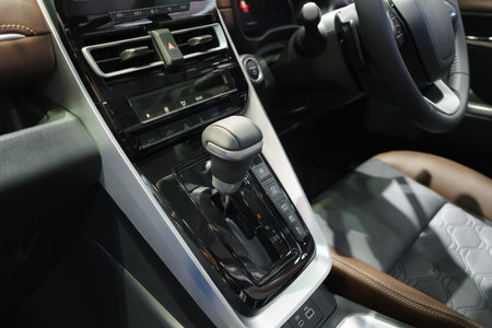 Modern car gear lever with intuitive control buttons. Effortless shifting, a symphony of ergonomic design.の写真素材