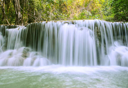 waterfall in tropical forest,at Kanchanaburi Thailand.の写真素材