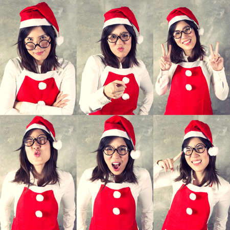 Santarina poses, Various poses of cute Asian female Santa.の写真素材