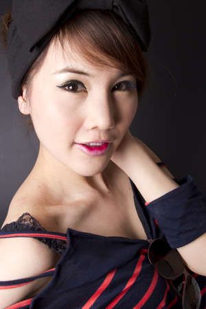 beautiful girl, female model face pose showing make-up.の写真素材