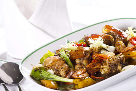 stir mix seafood, mix seafood with black pepper Chinese foodの写真素材