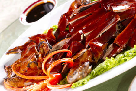 Beijing duck, Close up of Brown shine Beijing duck skinの写真素材
