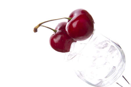fresh cherry, fresh cherries decorated on the rock glassの写真素材
