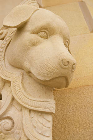 dog sculpture, cement dog head sculpture dress up art