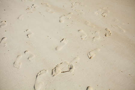 footprint on sand, human footprint on white sand beachの写真素材