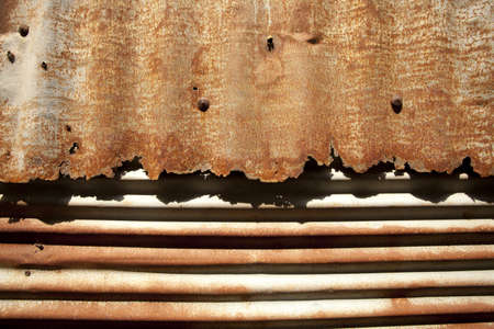 rusty metal texture, rusty metal undulant sheets texture in sun lightingの写真素材