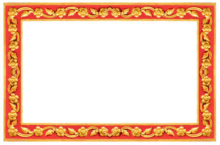 Thai frame, Thai style golden and red craft frame painted flowersの写真素材