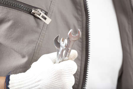 spanner, mixed size of silver spanner in repair man hand