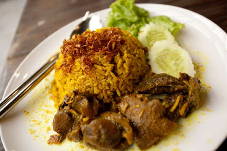 rice with meat, all spices yellow rice with beef stewedの写真素材