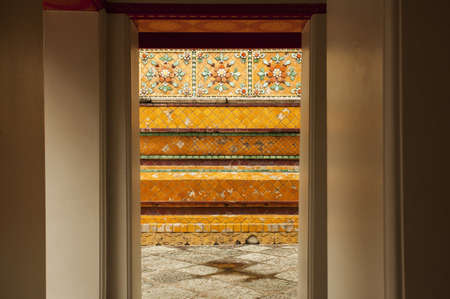 Thai pagoda, flower details of China porcelain decorated on pagodaの写真素材