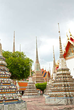 Thai pagoda, flower details of China porcelain decorated on pagodaの写真素材