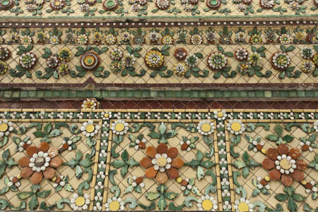 Thai pagoda, flower details of China porcelain decorated on pagodaの写真素材