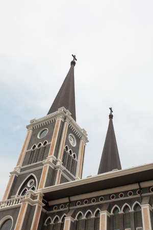 church building, outdoor design architecture of church in Chantaburi, Thailandの写真素材