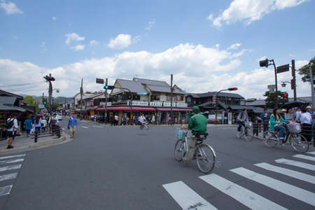 KYOTO, JAPAN - MAY 16  The Togetsukyo junction on May 16, 2014 in Arashiyama, Kyoto, Japan  Arashiyama is well known as a pure environment area in Kyoto のeditorial素材