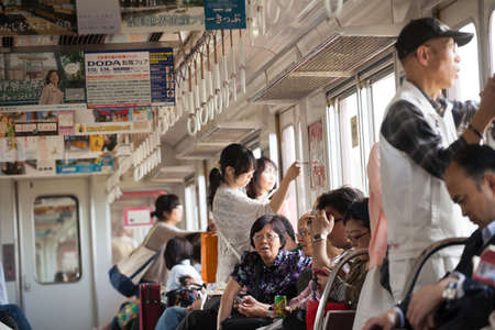 May16,2014 Passenger in Tokyo-Osaka Hankyu line express train on MAY16,2014, JAPAN