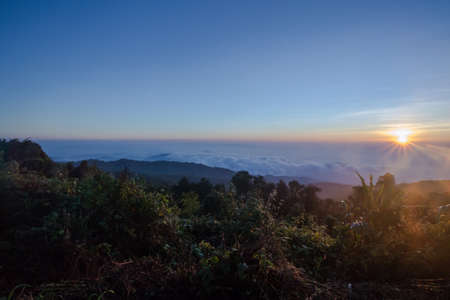 sun rise, colourful horizon sky view from mountain peak in Chiengmai, Thailandの写真素材