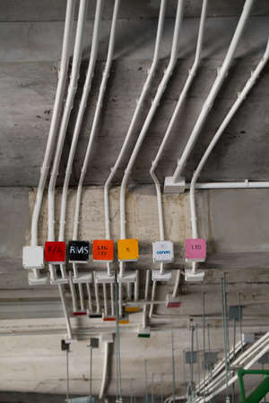 electrical system, building electrical system wire attached on building wall an sealing