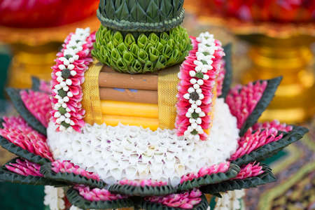 Thai wedding gift, Thai engagement traditional tray of gifts from groom to brideの写真素材