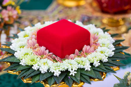 Thai wedding gift, Thai engagement traditional tray of gifts from groom to brideの写真素材