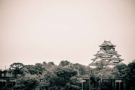 Osaka castle, view of Osaka Castle from far away with tree location scapeのeditorial素材